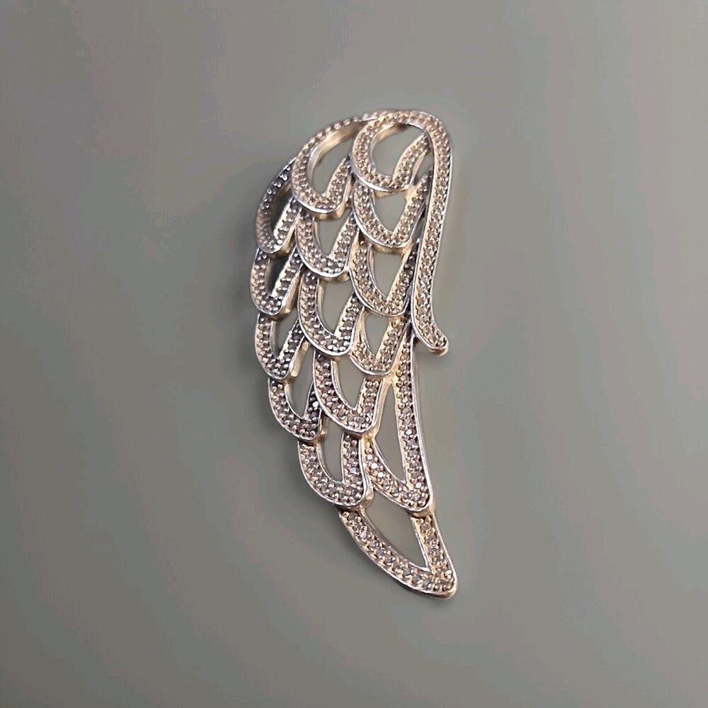 Authentic Pandora Retired Angel Wing Pendant. Pave. 925 Sterling Silver.